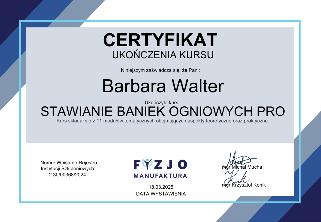 Certyfikat terapii baniek ogniowych