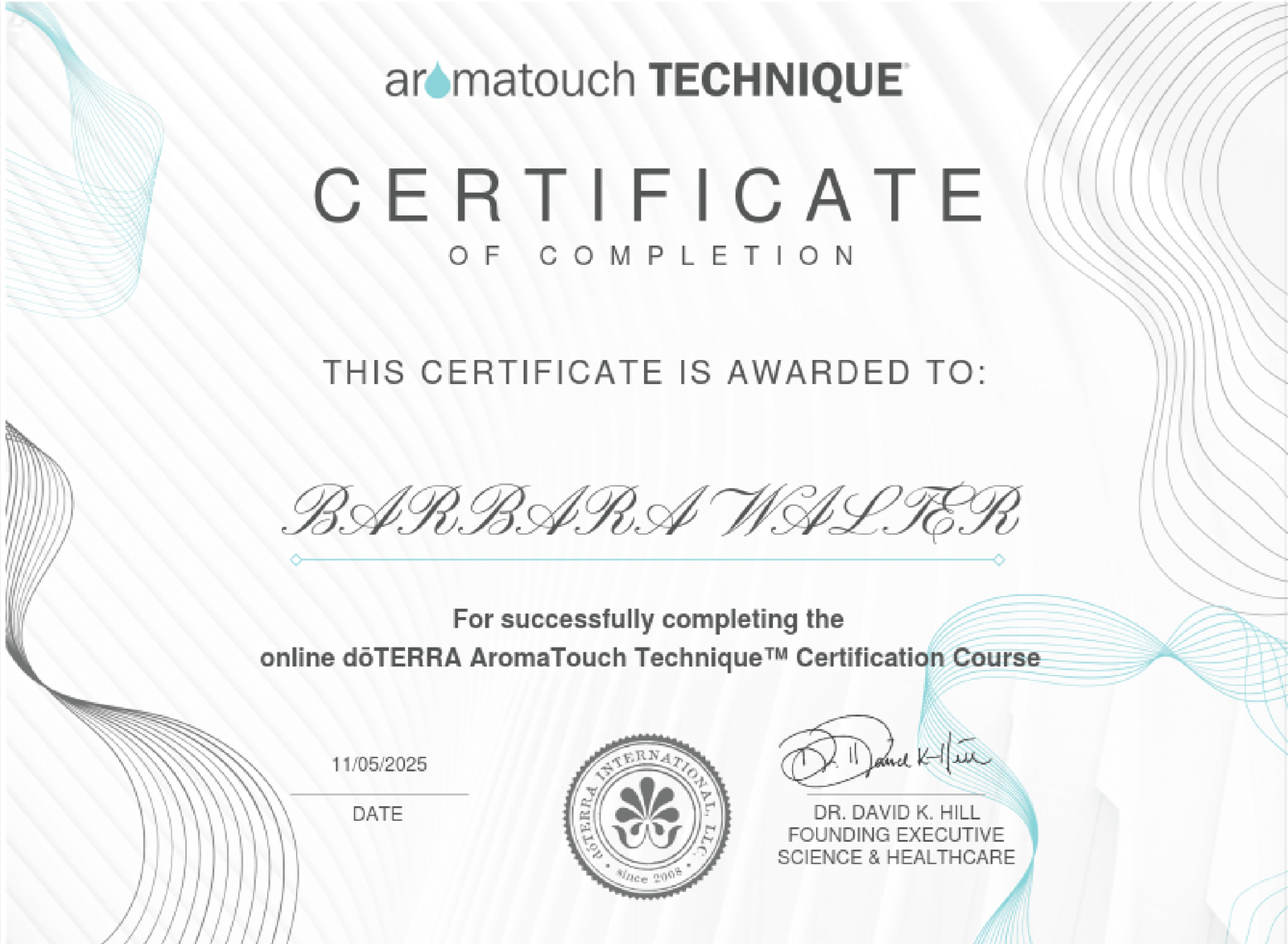 Certyfikat terapii aromatouch